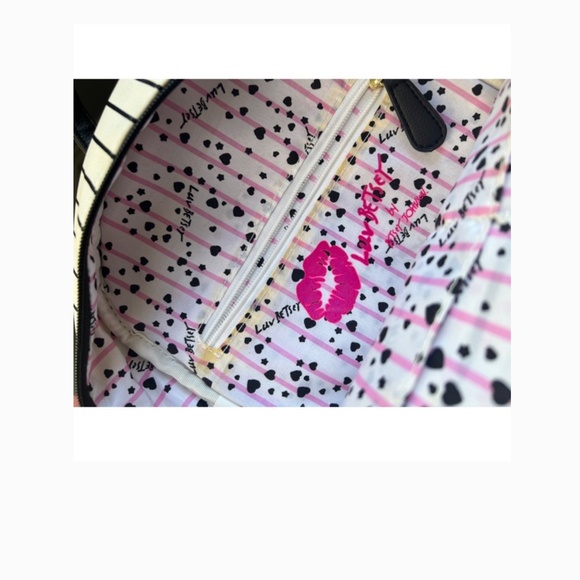 Betsey Johnson Black and White Quilted Backpack With Heart and Stripe Details - Picture 11 of 11